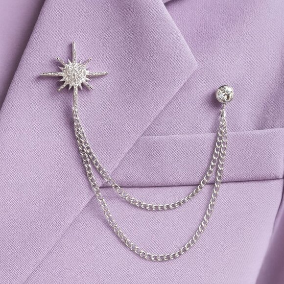 "Allegra" Silver Starburst Chain Pin Brooch - Picture 1 of 1